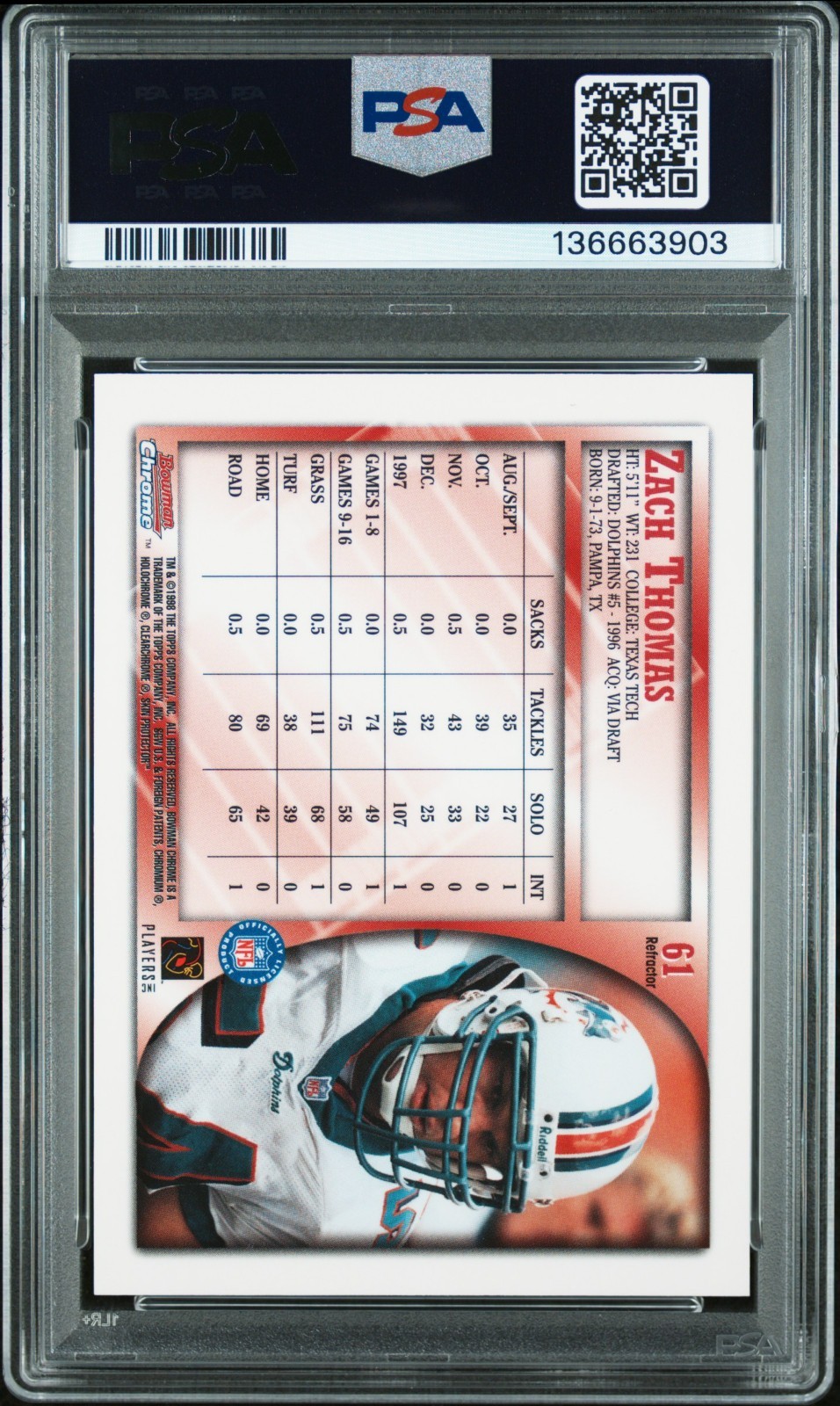 1998 Bowman Chrome ZACH THOMAS Refractor PSA 9 MINT LOW – POP 2 None Higher