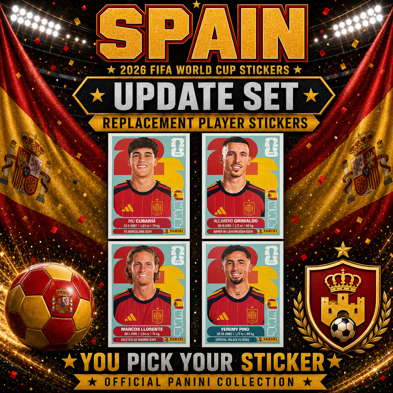Update Set Stickers 2026 Authentic Panini FIFA World Cup Spain — You Pick