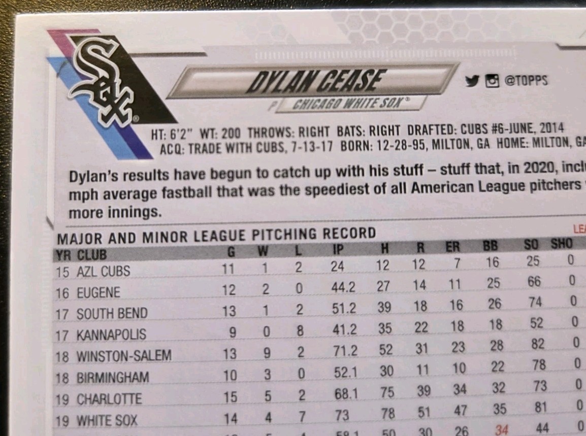 2021 Topps Series 2 Baseball Dylan Cease #435 Chicago White Sox