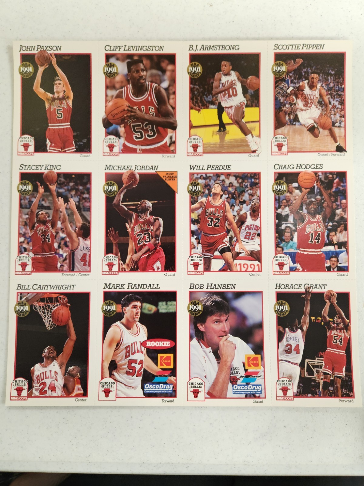 1991 NBA Hoops Chicago Bulls Team Set Uncut Perforated Sheet Kodak / Osco Drug