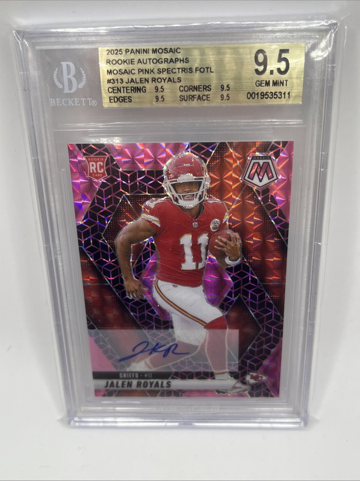 2025 Mosaic Jalen Royals RC Pink Spectris FOTL Prizm Auto 4/30 BGS 9.5
