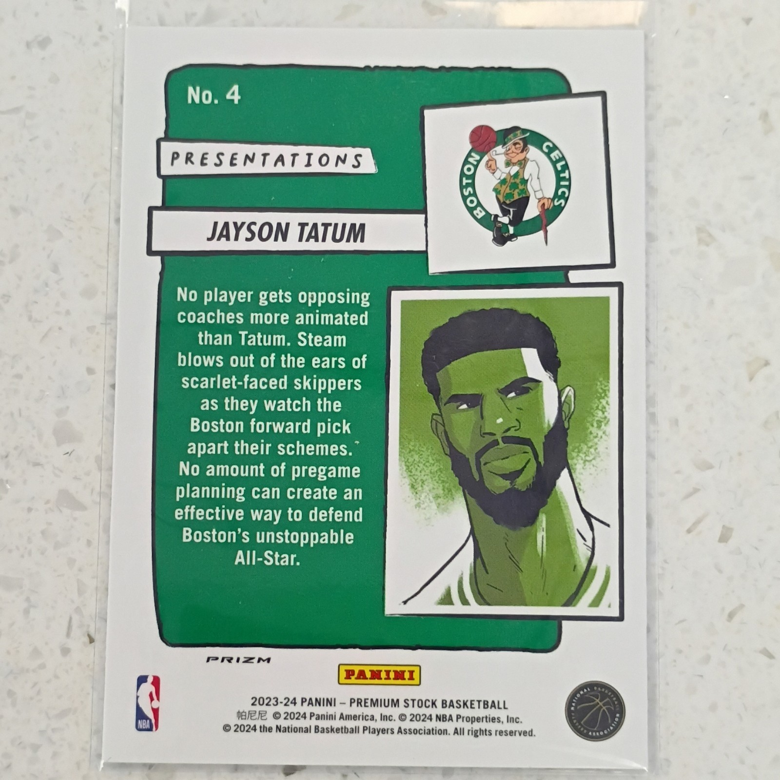 Panini 2023-24 Premium Stock Presentations Jayson Tatum No. 4 Prizm Celtics