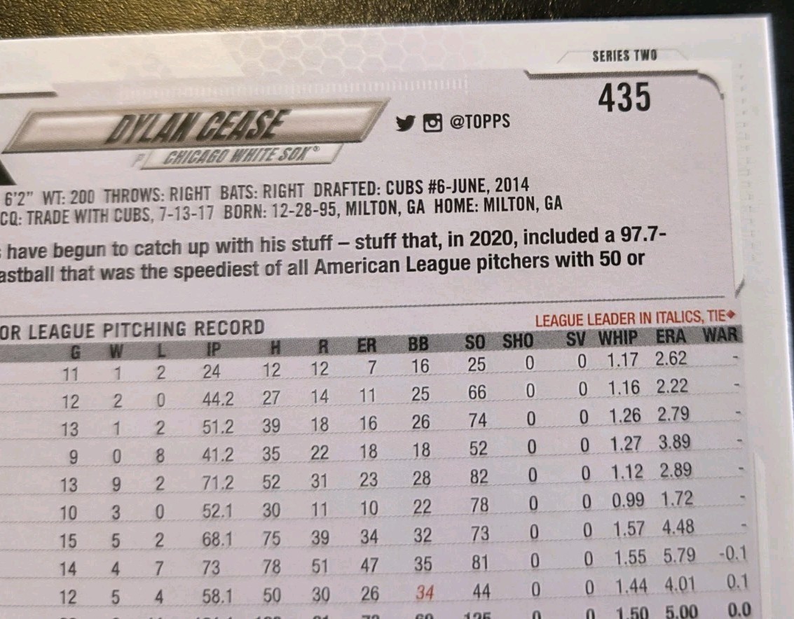 2021 Topps Series 2 Baseball Dylan Cease #435 Chicago White Sox
